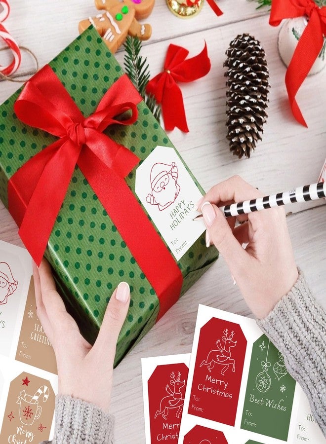 ١٢٠ قطعة من بطاقات هدايا عيد الميلاد، بطاقات أسماء لحفلات عيد الميلاد، ملصقات هدايا العطلات، ملصقات ذاتية اللصق لتزيين تغليف هدايا موسم الأعياد، تصميم بسيط، ١٢ تصميمًا - Image 4